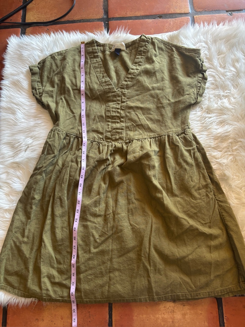 Universal Thread Olive Green V-Neck Cotton Casual Dress